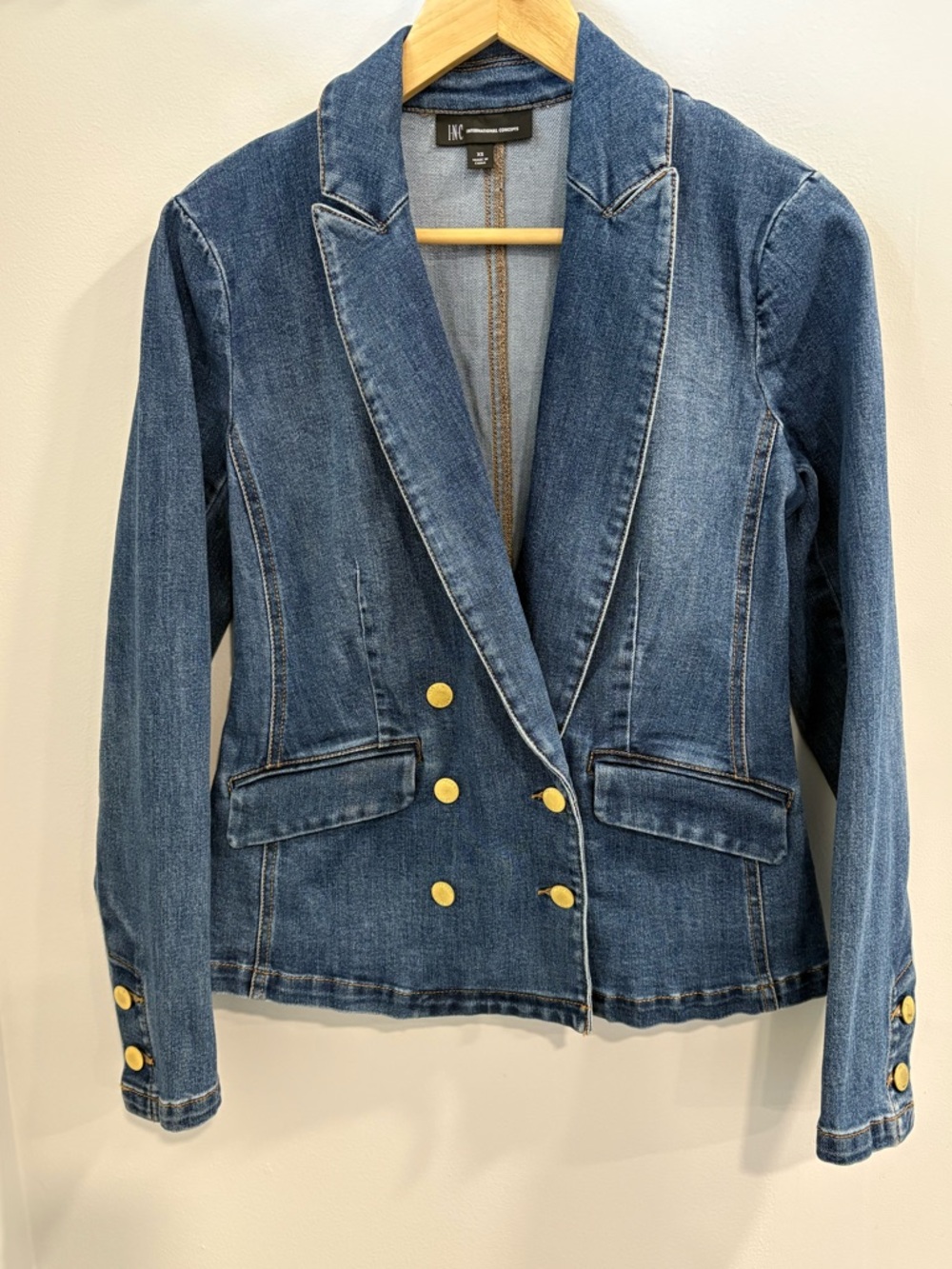INC International Concepts Women's Blue Denim Double-Breasted Blazer